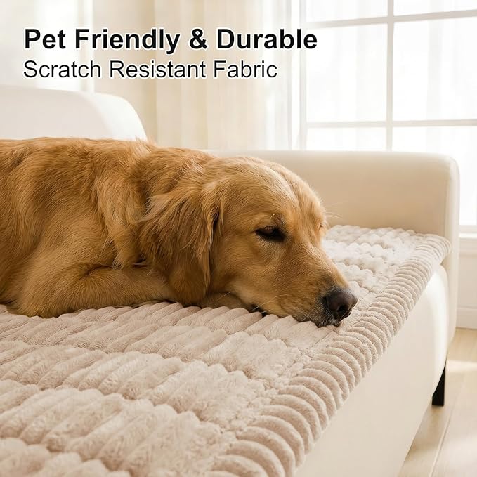 Smiry Couch Cover for Dogs Washable, Non Slip Fuzzy Pet Couch Covers for 3 Cushion Sofa Pet Friendly, Thick Soft Sofa Slipcovers Cushion Protector (Apricot, 27.6" x 47")