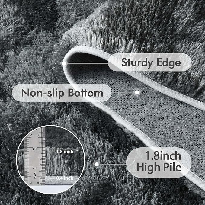 5x7 Ft Large Shag Rugs for Bedroom Living Room for Men Boys, Tie Dyed Ultra Soft Fluffy Furry Area Rug for Indoor Floor, Aesthetic Carpet for Home Decor (Black Grey)