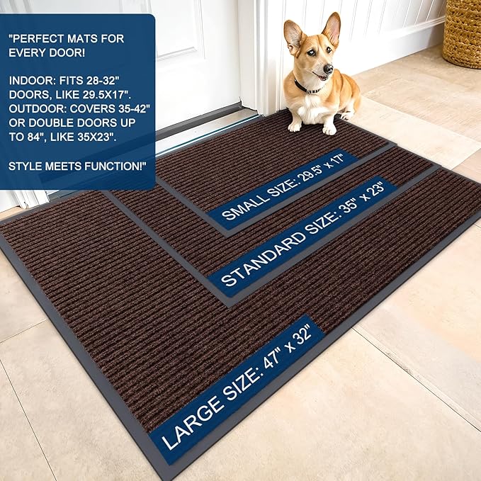 OLANLY Front Door Mat Indoor Outdoor Entrance, 2-Pack 33 x 21 Inch, Waterproof Heavy Duty Doormat, Fade Resistant, Low Profile, Easy Clean Patio Porch Welcome Floor Mats for Entry, Brown