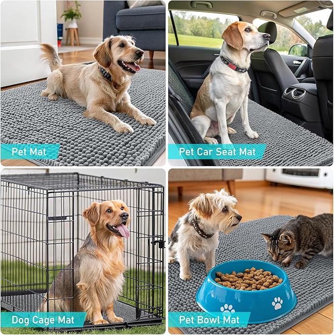 OLANLY Dog Door Mat for Muddy Paws 34x21, Absorbs Moisture and Dirt, Absorbent Non-Slip Washable Doormat, Quick Dry Chenille Mud Mat for Dogs, Entry Indoor Entryway Carpet for Inside Floor, Grey