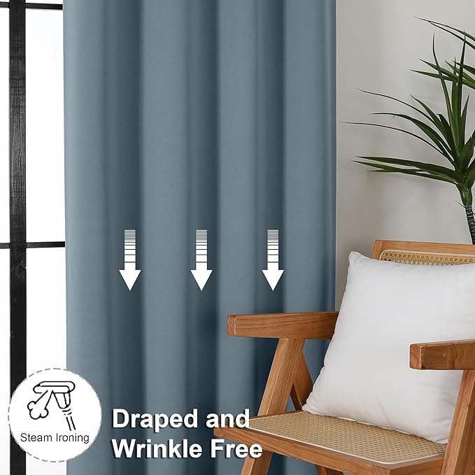 Simplebrand Ava Stone Blue Blackout Curtains for Bedroom 84 Inch Length 2 Panels Set, Solid Thermal Insulated Privacy Living Room Window Treatment Curtains Blackout Drapes, W40 x L84 Inch, Stone Blue
