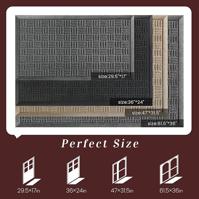 Mibao Front Door Mat Indoor Outdoor Entrance, Dirt Trapping Waterproof All-Season, All-Weather Doormat, Non-Slip Durable Natural Rubber Low Profile Easy Clean Patio Entrance Mat, 47" x 31.5", Beige