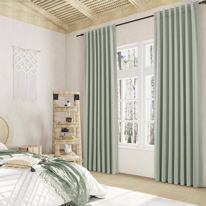 Guken 100% Blackout Curtains 72 Inch Length 2 Panels Set for Living Room Bedroom Back Tab Thermal Insulated Black Out Linen Drapes Room Darkening Window Curtains 72 Inches Long,Mist Sage