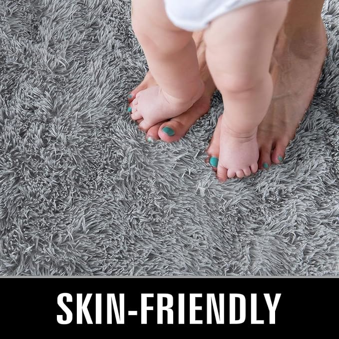 TWINNIS Super Soft Shaggy Rugs Fluffy Carpets, 9x11 Feet, Indoor Modern Plush Area Rugs for Living Room Bedroom Kids Room Nursery Home Decor, Upgrade Anti-Skid Rectangular Fuzzy Rug, Grey