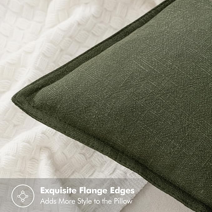 MIULEE Decorative Linen Pillow Covers 18x18 Inch Dark Olive Green Boho Farmhouse Neutral Spring Couch Throw Pillows for Bed Pack of 2 Accent Pillowcase Modern Sofa Cushion Livingroom Home Decor