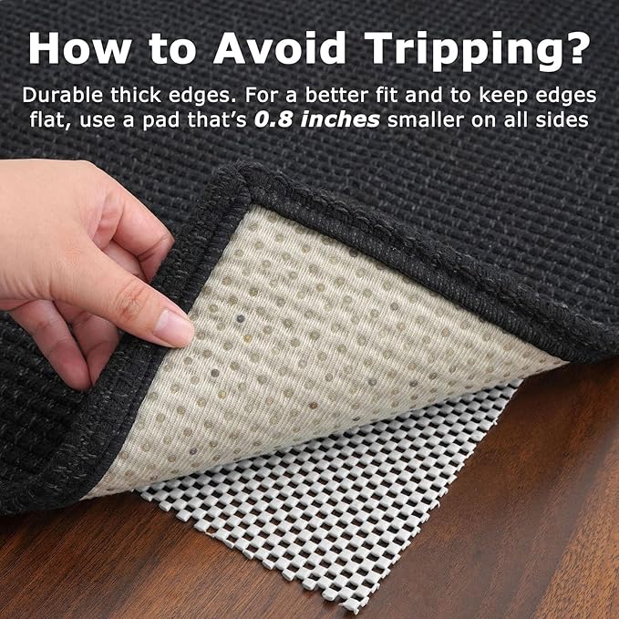 KOZYFLY Washable Area Rug 6x9 ft Rubber Backed Non Slip Rugs for Living Room Braided Cotton Bedroom Rug Woven Office Rugs Indoor Floor Carpets for Dining Bedroom Living Room, Black/Dark Grey