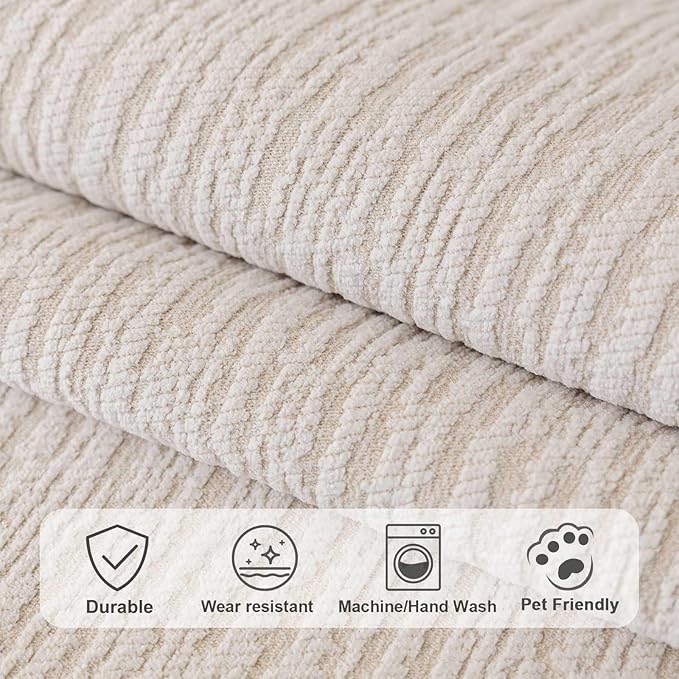 Soft Waterproof Chenille Cover Washable, Non Slip Sectional Sofa Covers for 3 Cushion Couch Sofa L Sharped Sofa Slipcover for Pets, Furniture Protector (1 PCS 36"x94" White)