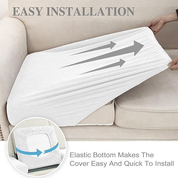 Couch Cushion Covers for Sectional Sofa L Shape Washable Separate Seat Chaise Couch Cover Stretch Sofa Slipcovers with 2 Pcs Pillowcases(2 Seater + 1 Chaise, White)