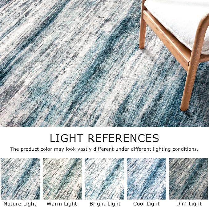 KOZYFLY Area Rug 6x9 Modern Ombre Rugs for Living Room, Washable Large Thin Rugs Non-Slip Soft Striped Rug for Bedroom, Print Blue Abstract Carpet for Laundry/Kid Room