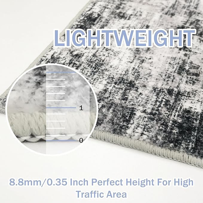 IOHOUZE Abstract Runner Rug 2x5 Ft Washable Runners for Hallways, Non Slip Kitchen Runner Printed Faux Wool Entryway Runner Indoor, Modern Abstract Floor Carpet for Hall Kitchen Bedroom, Black Grey
