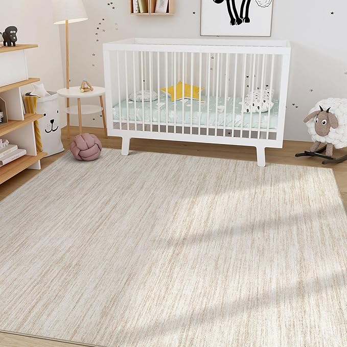 Nakagishi 8X10 Area Rugs Living Room: Washable Large Vintage Rug Neutral Non-Slip Soft Stain Resistant Indoor Carpet for Bedroom Nursery Dining Room Office Playroom - Beige-01