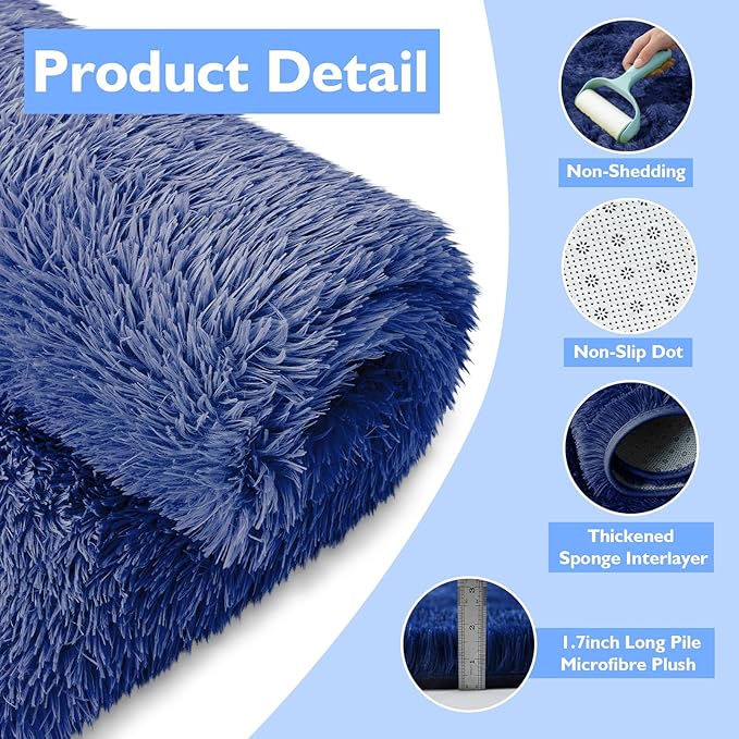 Ultra Soft Fluffy Area Rugs for Bedroom Living Room 10x14, Nursery Rug, Non-Slip Carpet for Kids Dorms Decor, Shaggy Bedside Rug, Blue