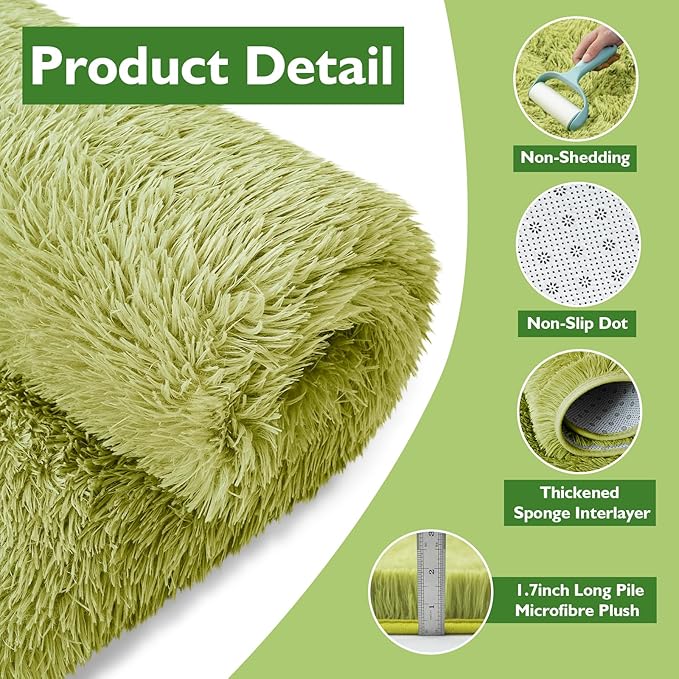 8x10 Fluffy Area Rugs for Living Room,Shag Area Rug for Bedroom,Grass Green Soft Fuzzy Rug Non-Shedding Indoor Plush Carpet for Kids Bedroom Nursery Home Decor