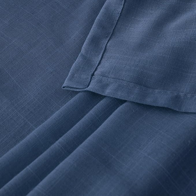 BGment Navy Blue Linen Curtains 63 Inch Length for Living Room, Semi Sheer Window Drapes Light Filtering Decor with Rod Pocket Lightweight for Dining Room Bedroom, 2 Panels Set, Each 52 Inch Wide