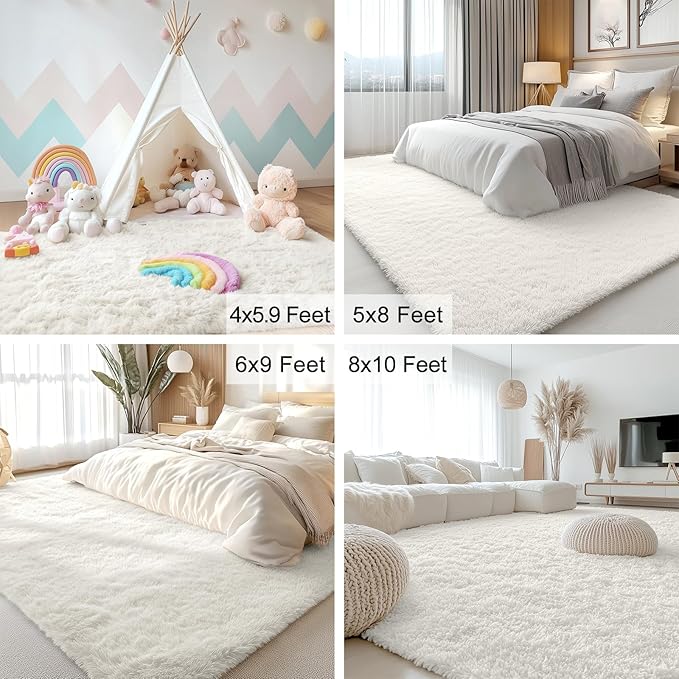 OLANLY 2x7 Machine Washable Runner Rugs for Hallway, Soft Fluffy Shaggy Bedside Rugs for Bedroom, Living Room, Indoor Floor Carpet for Kids Girls and Boys, Nursery Rooms, Home Decor Aesthetic, Ivory