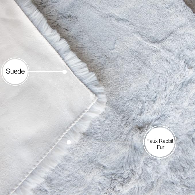 ORINOVA Faux Fuzzy Machine Washable Bunny Fur Area Rugs for Living Room Grey Fluffy Rug for Bedroom Sheepskin Rug 4x6 Rectangle Nursery