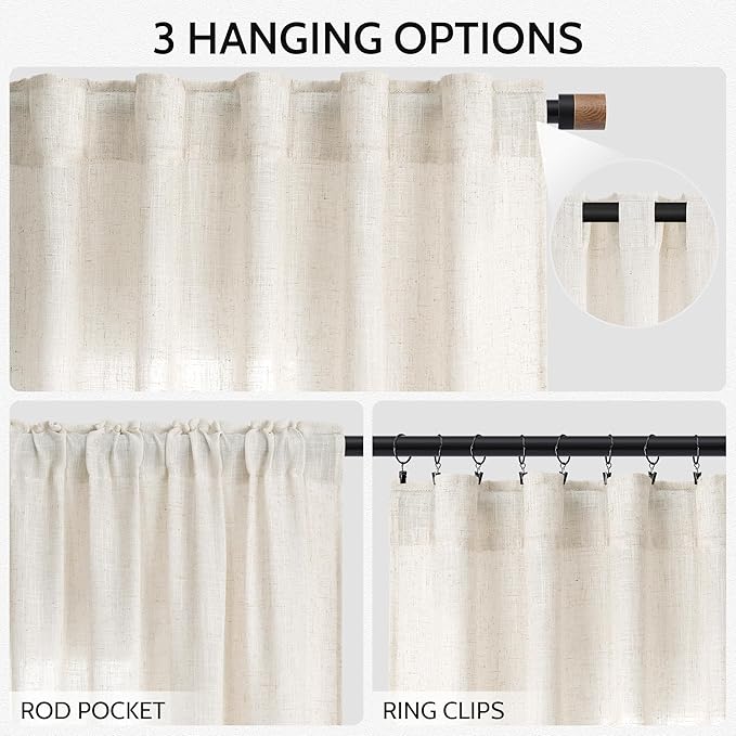 Modern Linen Curtains for Living Room 120 Inches Long Light Filtering Semi Sheer Curtain Back Tab Neutral Luxury Modern Farmhouse Decor Floor to Ceiling High Window for Bedroom 52x120, 2 Panels