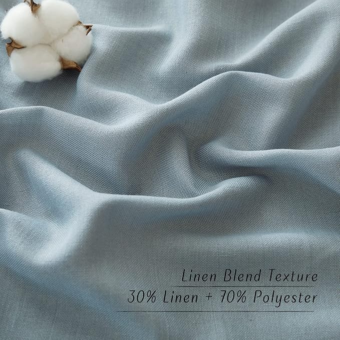 NICETOWN Stone Blue Linen Doorway Curtains 80 inches Long, Grommet Thick Linen Weave Semi Sheer Window Treatments Privacy Assured with Light Filtering for Bedroom/Side Door, W34 x L80