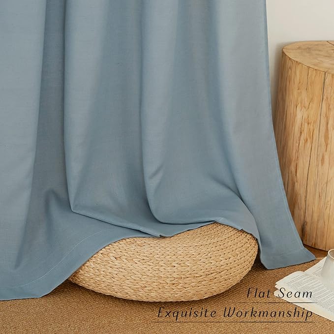 NICETOWN Stone Blue Short Linen Curtains for Kitchen, Thick Flax Small Window Treatments Semi Sheer Privacy Assured with Light Through for Cafe/Bathroom, W42 x L48, 2 Panels