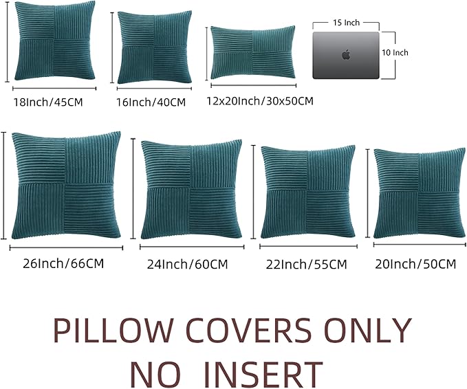 Fancy Homi 2 Packs Teal Samll Decorative Throw Pillow Covers 14x14 Inch with for Couch Bed Sofa, Rustic Farmhouse Boho Home Decor, Soft Corss Patchwork Corduroy Square Cushion Case 35x35 cm