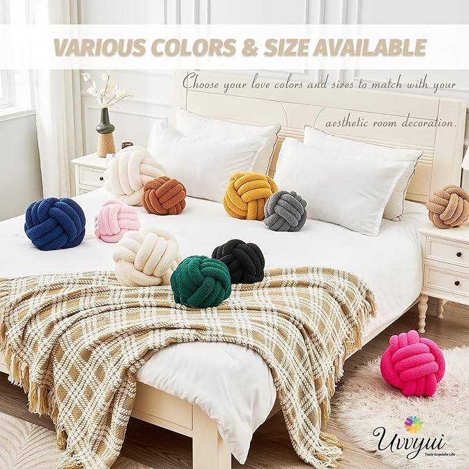 Uvvyui Knot Pillow Ball, Soft Home Decorative Pillows, Round Throw Pillow, Handmade Knotted Plush Pillow, Round Boucle Pillow Cushion (11 Inches Blush Pink)