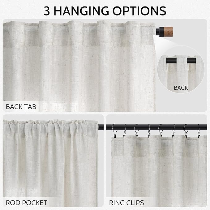 Nanspring Natural Linen Curtains for Living Room 126 Inches Long Back Tab Light Filtering Semi Sheer Curtain Rustic Farmhouse Decor Long Floor to Ceiling High Window for Bedroom 52x126, 2 Panels