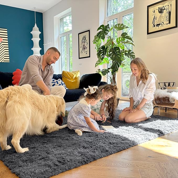OLANLY 10x12 Machine Washable Large Area Rugs for Living Room, Bedroom, Soft Fluffy Shaggy Bedside Rug, Indoor Floor Carpet for Kids Girls and Boys, Dorms, Nursery, Home Decor Aesthetic, Grey