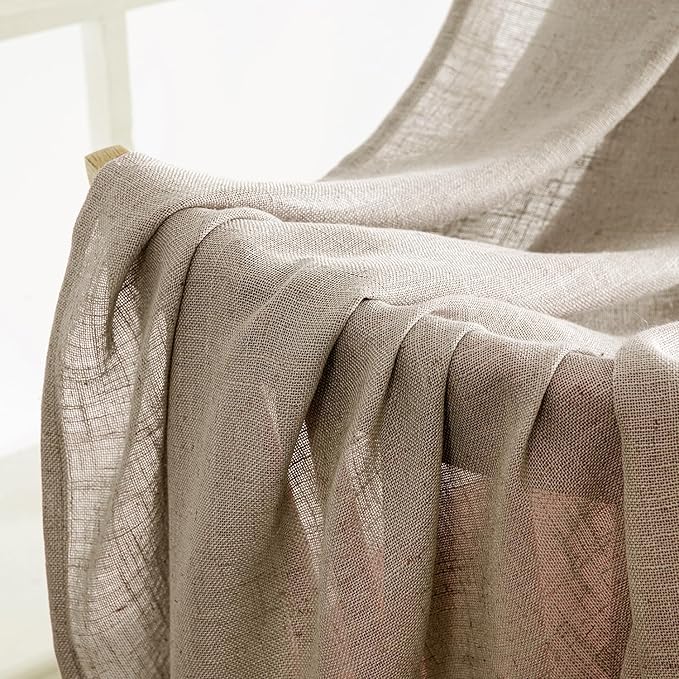 MIULEE Taupe Grey Linen Curtains 63 Inch Length 2 Panels for Bedroom Living Room, Soft Linen Textured Window Drapes Semi Sheer Light Filtering Back Tab Rod Pocket Farmhouse Modern Burlap Look Decor