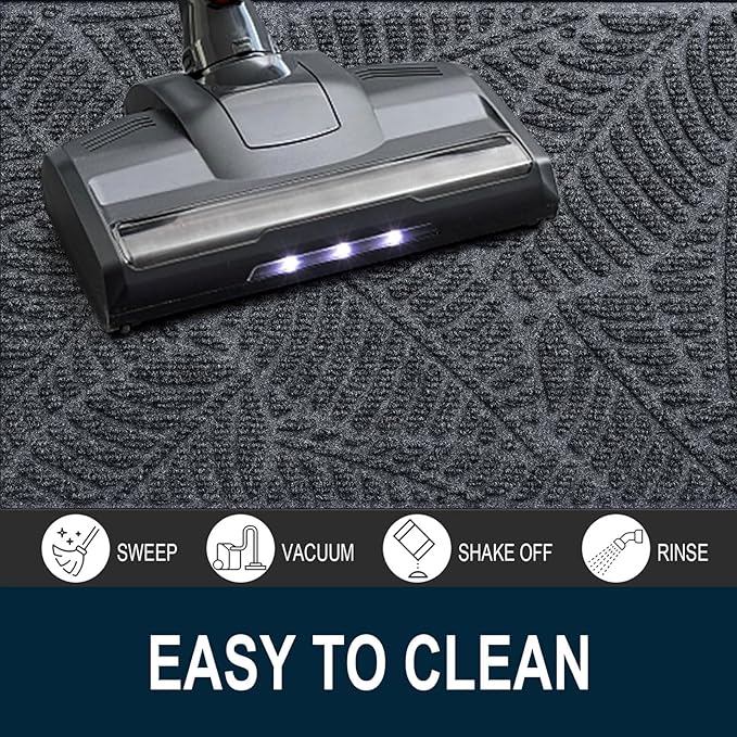 Colorxy Waterproof Doormat, Sturdy Natural Rubber Front Indoor Mat, Non Slip Low Profile Indoor Outdoor Door Mats, Stain and Fade Resistant Floor Mat, Easy Clean Patio Entrance Mat, 71''x23'', Grey