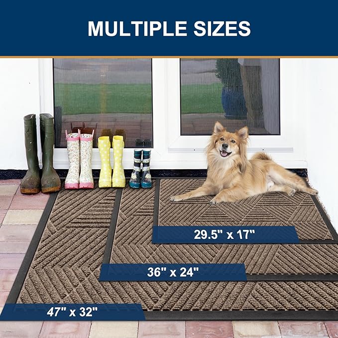 Smiry Front Door Mat Outside Entrance, Heavy Duty Sturdy Natural Rubber Doormat, Trap Dirt and Moisture, Easy Clean Low Profile Welcome Floor Mats for Indoor Outdoor Entry, 59x34 Inch, Brown