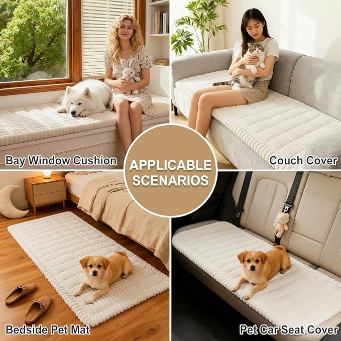hyha Couch Covers for Dogs Washable, Non Slip Plush Dog Sofa Protectors, Fuzzy Pet Couch Covers for 3 Cushion Sofa Pet Friendly (White, 27.6" x 70.9")
