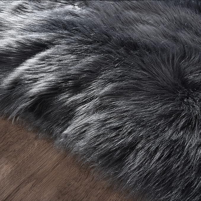 Latepis Dark Grey Rugs for Living Room Round Rugs 6ft Fluffy Circle Fuzzy Shag Rug for Bedroom Dorm Plush Accent Washable Faux Fur Rug Home Decor