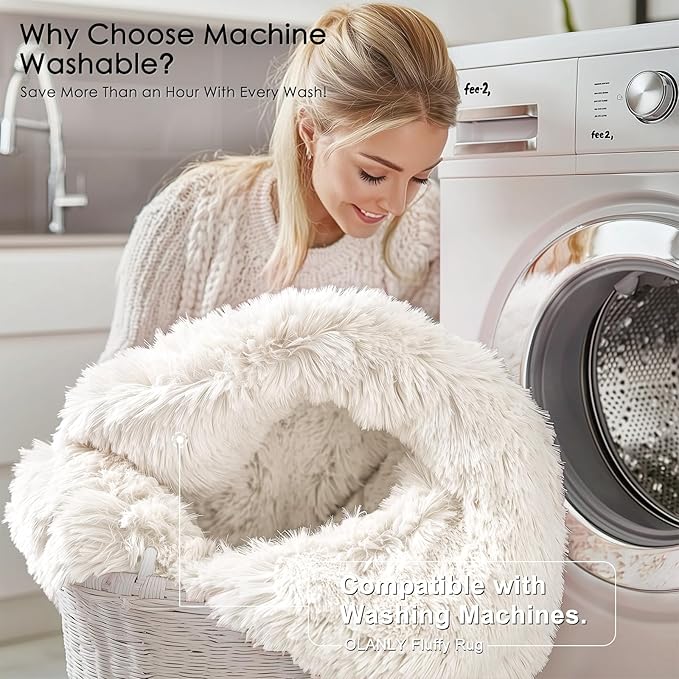 OLANLY Area Rugs for Living Room Bedroom, Machine Washable 4x5.9 ft Soft Fluffy Shaggy Bedside Rug, Indoor Floor Carpet for Kids Girls and Boys, Dorms, Nursery Rooms, Home Decor Aesthetic, Ivory