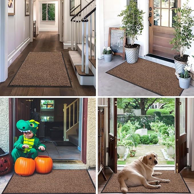 Mibao Front Door Mat, Dirt Trapper Welcome Mat for Outdoor Indoor, Non-Slip Waterproof Doormat, Durable Machine Washable Low Profile Entry Rug for Back Door Outside Patio Porch, 72" x 48", Brown