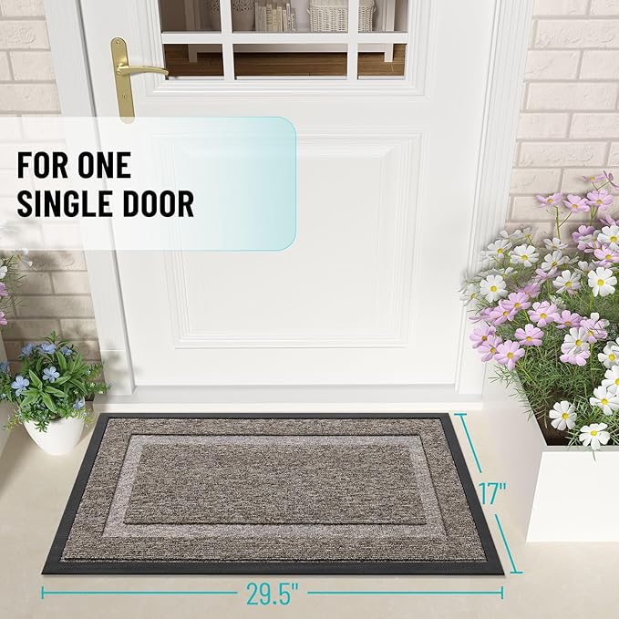 OLANLY Front Door Mat Indoor Outdoor Entrance, Waterproof All-Season, All-Weather Doormat, Sturdy Natural Rubber, Low Profile, Easy Clean Patio Porch Entryway Mat, 29.5x17, Khaki and White