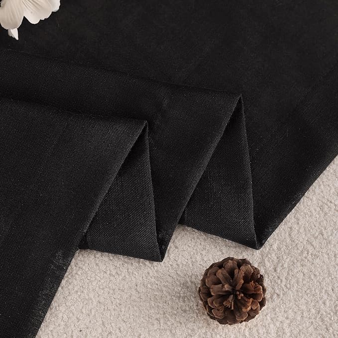Black Linen Curtains 120 inches Long for Bedroom Back Tab Light Filtering Privacy Semi Sheer Black Curtains Living Room Boho Rustic Farmhouse Cotton Textured Gauze Curtain 2 Panel Set