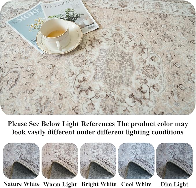 7x10 Area Rug for Living Room: Washable Neutral Vintage Large Rugs for Bedroom, Office, Dining Room, Kids Room, Farmhouse Durable Low Pile Non Slip Carpet for High Traffic Areas(7x10 Beige)
