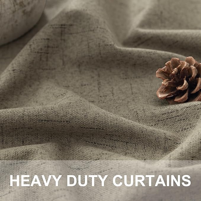 Dark Taupe Neutral Blackout Curtains 96 Inch Long 2 Panel Insulated Sliding Door Curtain UV Heat Blocking Drape for Living Room Bedroom Linen Cloth Canvas Burlap Primitive Decor Back Tab 52x96 Length
