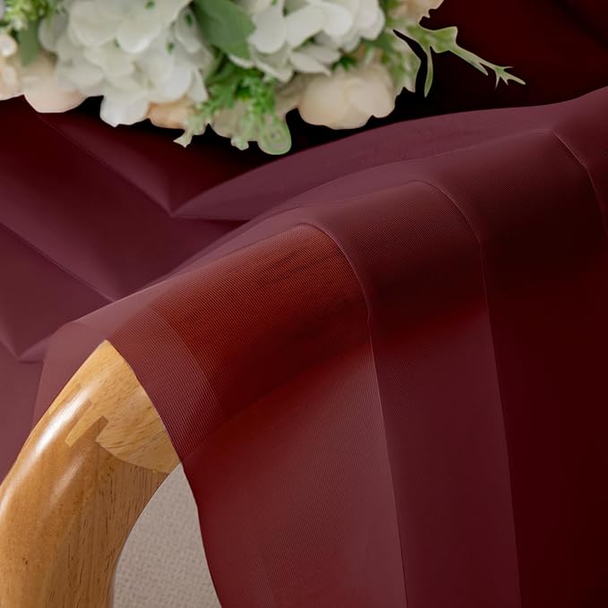 Aiyufeng Sheer Window Curtain Panels 96 Inch Long 2 Pieces, Voile Top Dual Rod Pocket Breathable Fashion Drapes Window Treatment for Wedding Ceremony/Bedroom/Living Room, 40W x 96L inches, Burgundy