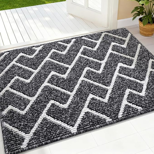OLANLY Front Door Mat, Non-Slip Rubber Backing, Dirt Resistant and Absorbent, Washable, Easy to Clean Low-Profile Indoor Doormat for Back Door, Entryway, Inside Entrance, 32x20, Black