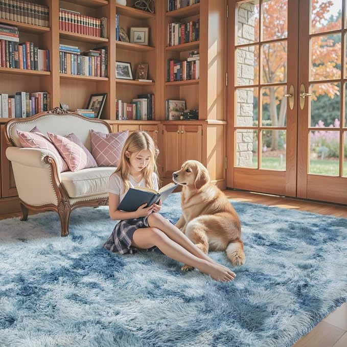 3x5 Rug, Bedside Preppy Dorm Area Rug, College Essentials Small Carpets for Bedroom, Anti Slip Fluffy Gray Living Room Rugs Home Decor(3 x 5, Dark Blue Tie-Dyed)