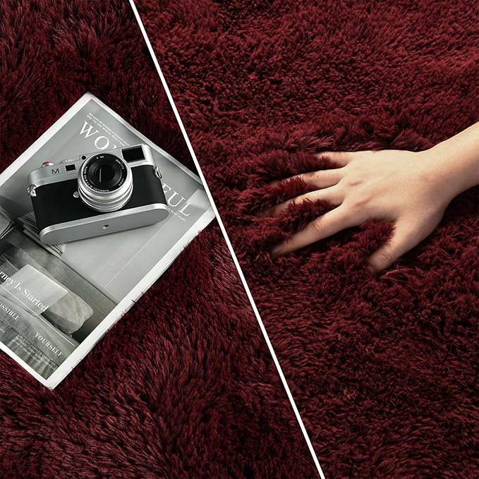 Large Shag Area Rugs 5 x 8, Plush Fuzzy Rugs for Living Room, Ultra Soft Fluffy Furry Rug for Bedroom, Indoor Carpet Nursery Rugs for Kids Room Home Decor, Burgundy