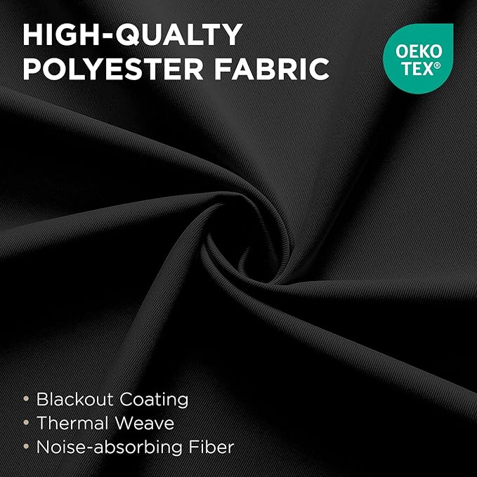 Joydeco Blackout Patio Sliding Door Curtains 90 Inches Long, Grommet Privacy Room Divider Curtains, Extra Wide Thermal Blackout Drapes for Bedroom Living Room (Black, 100Wx90L, 1 Panel)
