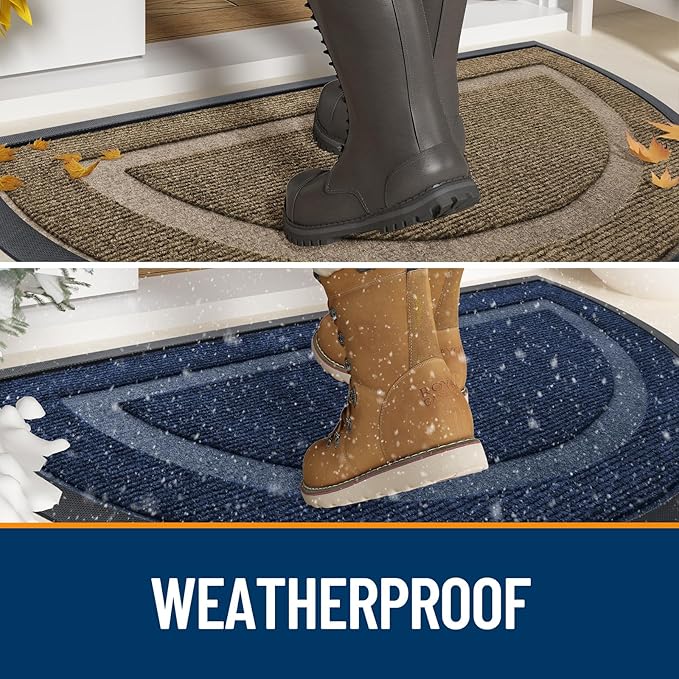 OLANLY Half Circle Door Mat Indoor Outdoor Entrance Welcome, Waterproof All-Season, All-Weather Doormat, Sturdy Natural Rubber, Low Profile, Easy Clean Patio Porch Entryway Mat, 47x32, Light Blue