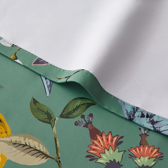 Topfinel 90 Inches Long Curtains,Whimsical Woodland Leaf Jungle Forest Flower Hummingbird Victorian Grommet Thick Sage Green Curtains Two Pages for Balcony Sliding Glass Office Bedroom Living Room
