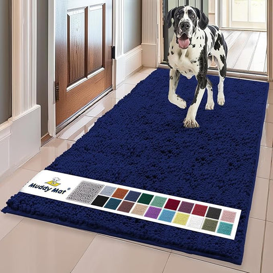Muddy Mat® | Super Absorbent Door Mat Indoor, Microfiber Quick Dry Chenille Entryway Rug, Non-Slip Front Door Mat, Indoor Mats for Entryway, Machine Washable Pet Rug, Navy Blue 24"x120"