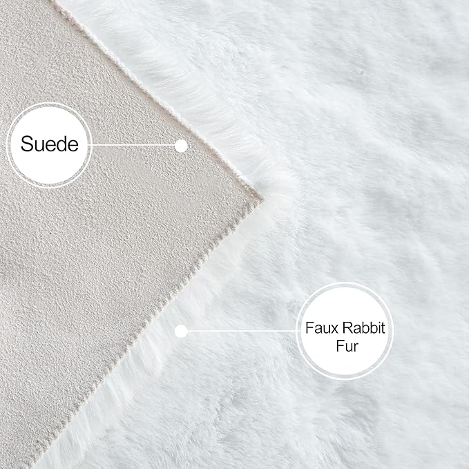 ORINOVA White Shag Round Rugs 8ft for Dining Room Table Faux Bunny Machine Washable Fur Area Rugs for Bedroom Living Room Nursery Circle Rug