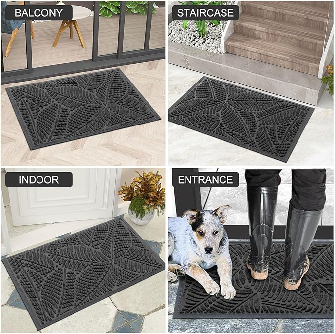 Colorxy Waterproof Doormat, Sturdy Natural Rubber Front Indoor Mat, Non Slip Low Profile Outdoor Door Mats, Stain and Fade Resistant Floor Mats, Easy Clean Patio Entry Mat, 48''x32'', Light Grey