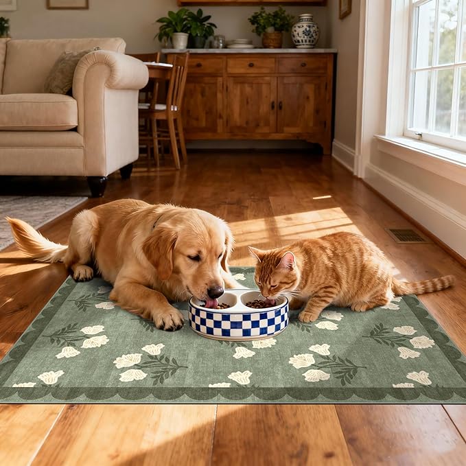 Front Door Mat Outside Entrance - 2x3 Floral Non-Slip Washable Doormat Indoor Outdoor Door Mat Spring Sage Green Floral Entry Rug Small Throw Rugs for Entryway Kitchen Front Porch Decor