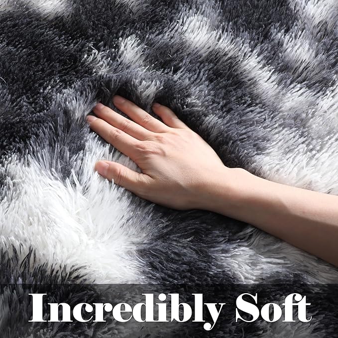 ONASAR 8x10 Area Rugs for Living Room, Black and White Large Fluffy Bedroom Rug, Soft Plush Thick Shaggy Big Floor Carpet for Kids Boy Girls Teen Dorm Nursery Indoor Home Decor Aesthetic